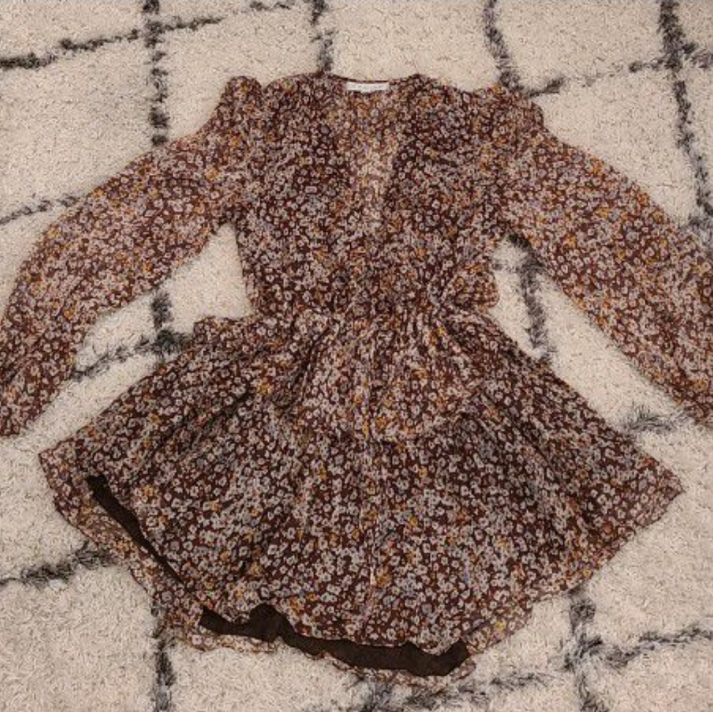 Shona Joy mini dress size 8 brown with floral prin